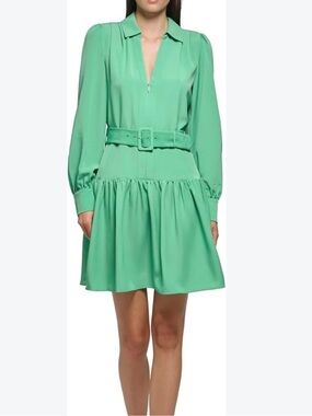 Karl Lagerfeld Women’s Green Belted Collar Dress Size 12